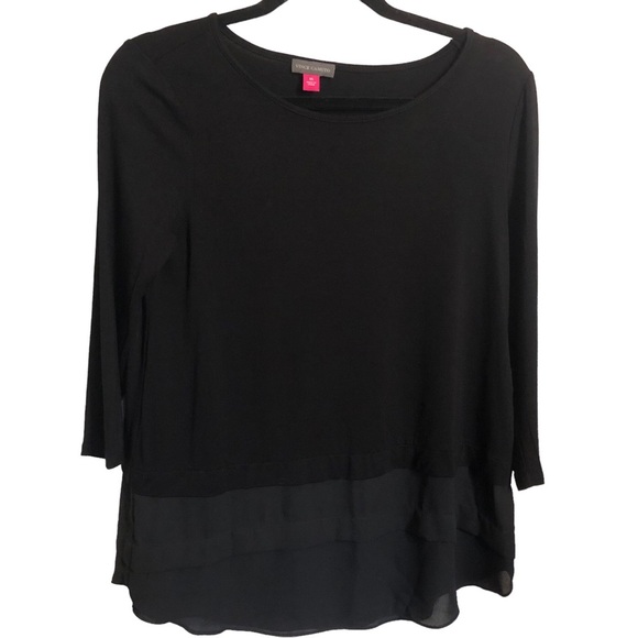 Vince Camuto Black 3/4 sleeve W mesh detail on bottom​ - Picture 1 of 4